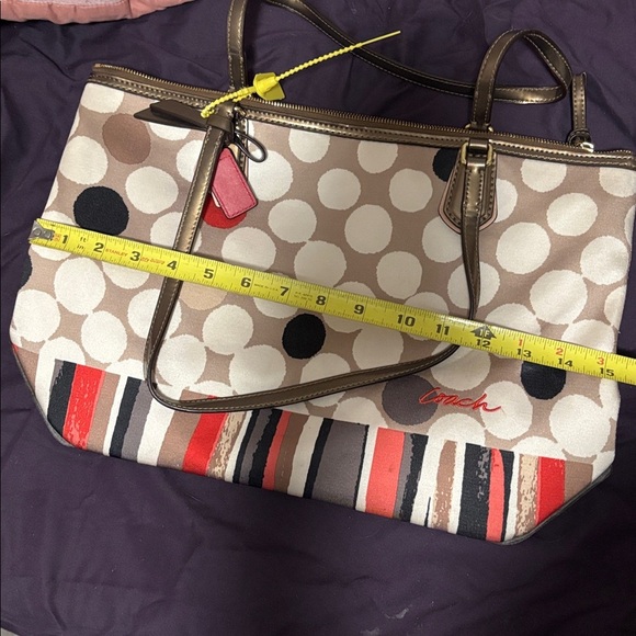 Coach Dot and Stripe Shoulder Bag - Brown, Red, White - Picture 7 of 9